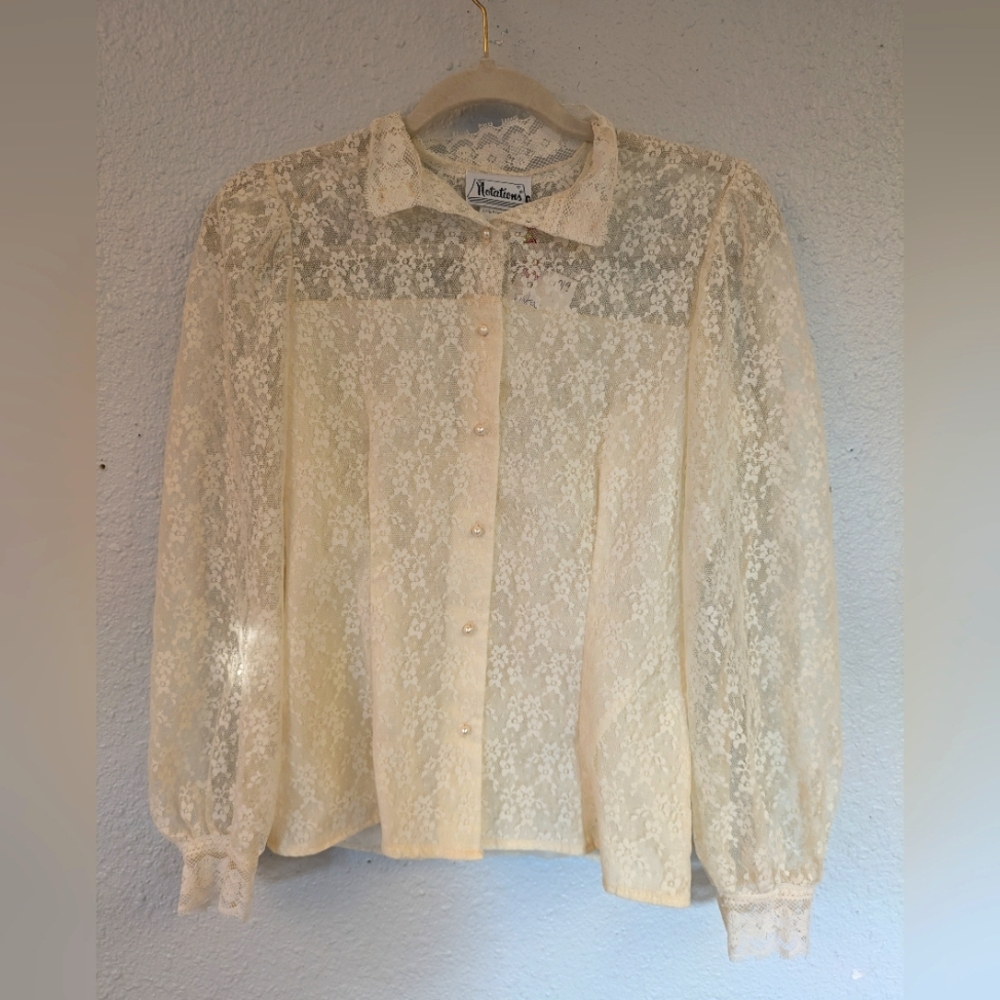 vintage lace pearl button up blouse
